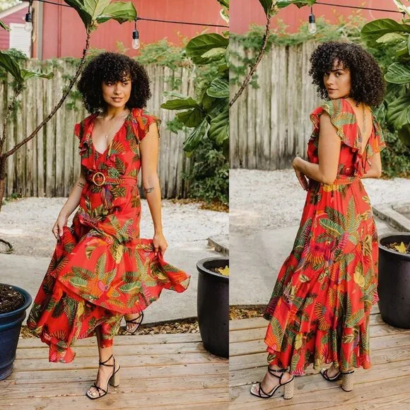 FARM Rio Red Forest Birds Maxi Dress - Picture 1 of 15